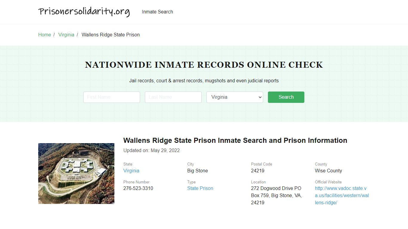 Wallens Ridge State Prison Inmate Search, Visitation, Phone no ...